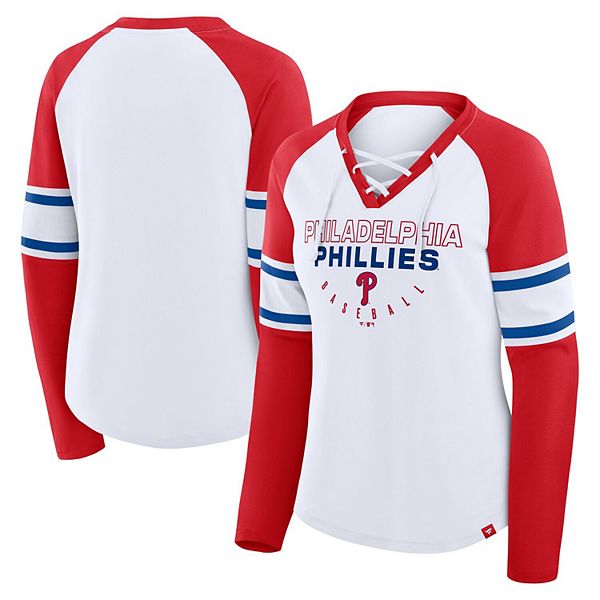 Женская бело-красная футболка philadelphia phillies blitz package raglan с v-образным вырезом и длинными рукавами Fanatics, Красный, Женская бело-красная футболка philadelphia phillies blitz package raglan с v-образным вырезом и длинными рукавами Fanatics